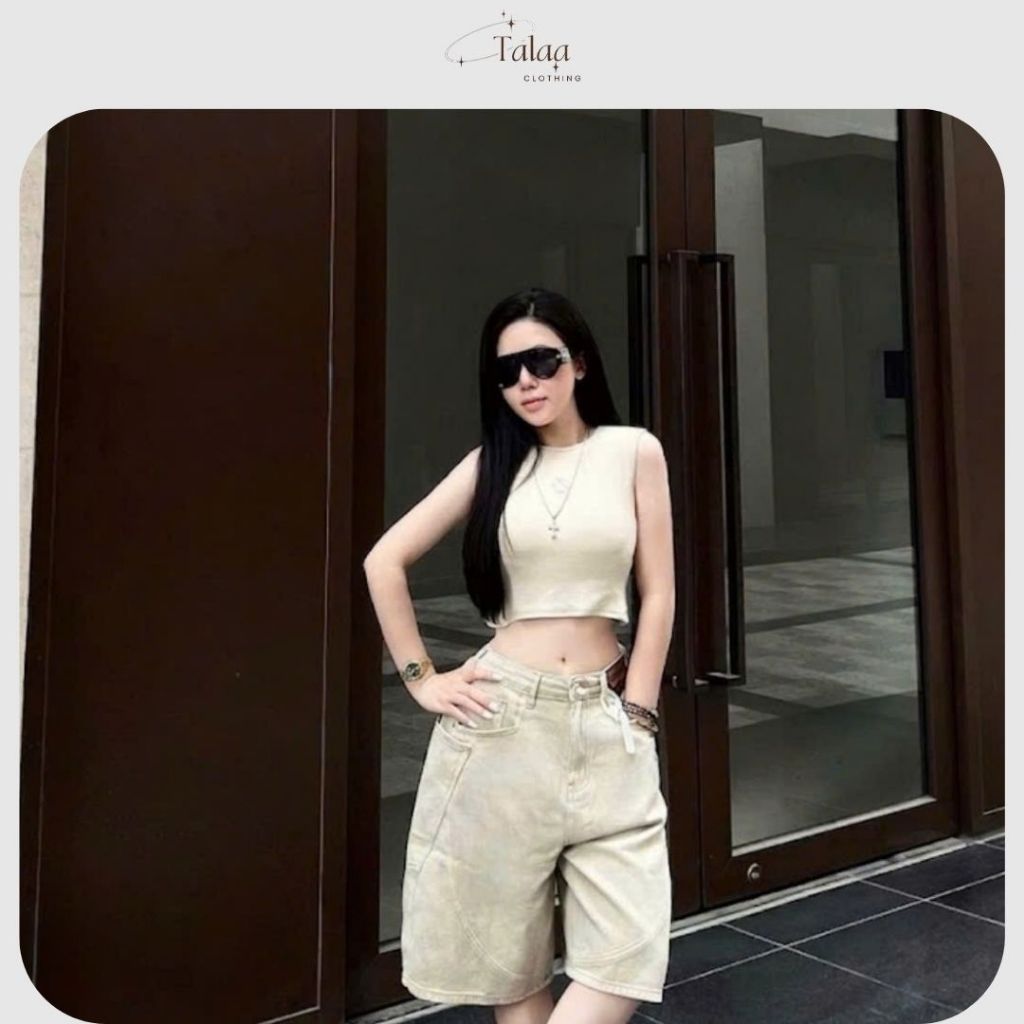 Quần Jean Lửng Nữ Lưng Cao Ống Rộng, Vải Demin Phong Cách Năng Động Dễ Phối Đồ TL 112