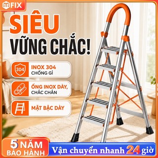 Thang Gấp Gọn Inox  Khung Thang Chữ A Nhập Khẩu 3 4 5 6 7 Bậc Thang Ghế Đa Năng Cho Gia Đình Tải Trọng 300Kg