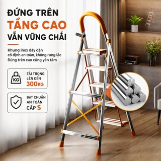 Thang Gấp Gọn Inox  Khung Thang Chữ A Nhập Khẩu 3 4 5 6 7 Bậc Thang Ghế Đa Năng Cho Gia Đình Tải Trọng 300Kg