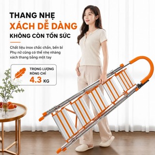 Thang Nhôm Gấp Gọn Chữ A 3-7 Bậc Nhập Khẩu Thang Gấp Inox 304 Xếp Gọn Gia Đình Tải trọng 500kg
