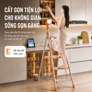 Thang Nhôm Gấp Gọn Chữ A 3-7 Bậc Nhập Khẩu Thang Gấp Inox 304 Xếp Gọn Gia Đình Tải trọng 500kg