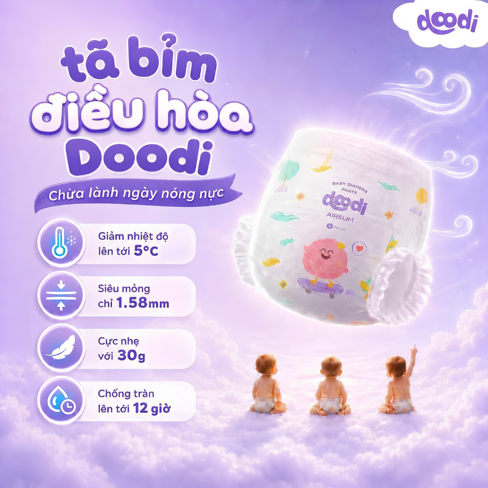 Bỉm Điều Hòa Doodi AirSlim AirPlus Chính Hãng | Tã Quần - Tã Dán Siêu Mỏng, Thoáng Khí, Thấm Hút Tốt, Mềm Mại Cho Bé