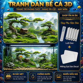 Tranh Dán Bể Cá 3D Tiểu Cảnh Bonsai Nhà Gỗ, Phông Nền Hồ Cá Phong Cảnh Thiên Nhiên Chống Nước HC021