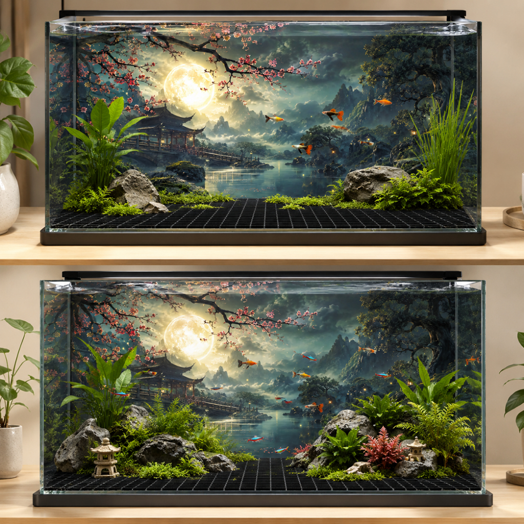 Decal tranh dán hồ cá 3D Kho In Ấn HC17 chống nước, In KTS dán dễ, gỡ dễ, có keo sẵn, nhiều kích cỡ