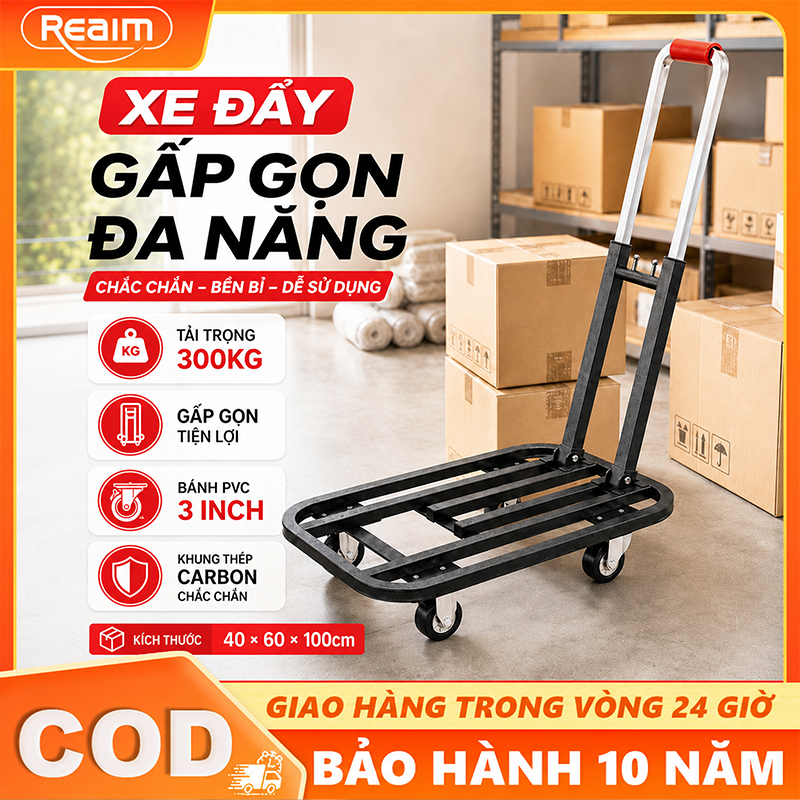 Xe kéo đi chợ mini gấp gọn Nhập Khẩu, xe đẩy hàng xếp gọn siêu thị đa năng tặng kèm dây buộc Tải trọng 300kg