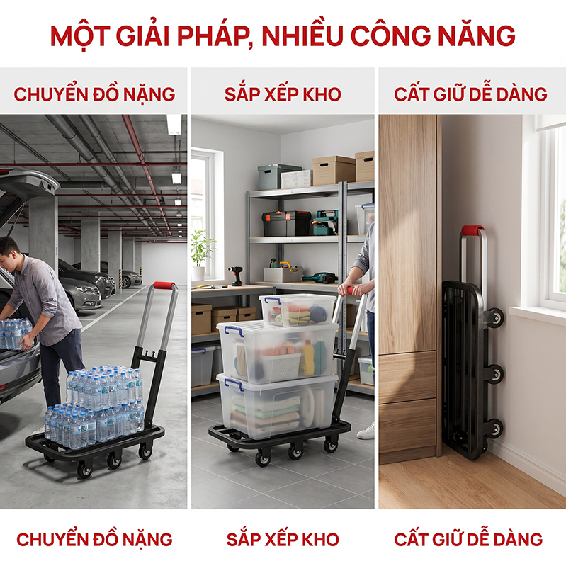 Xe kéo đi chợ mini gấp gọn Nhập Khẩu, xe đẩy hàng xếp gọn siêu thị đa năng tặng kèm dây buộc Tải trọng 300kg