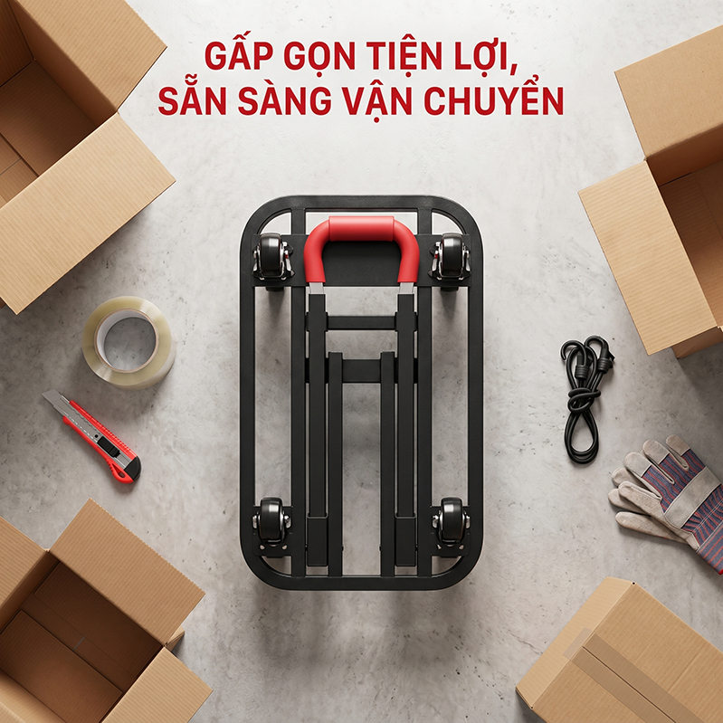 Xe kéo đi chợ mini gấp gọn Nhập Khẩu, xe đẩy hàng xếp gọn siêu thị đa năng tặng kèm dây buộc Tải trọng 300kg