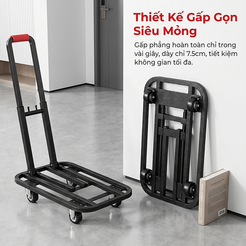 Xe kéo đi chợ mini gấp gọn Nhập Khẩu, xe đẩy hàng xếp gọn siêu thị đa năng tặng kèm dây buộc Tải trọng 300kg