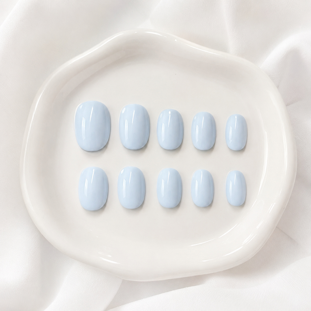 [T03] Nail box sơn trơn xanh pastel form tròn ngắn, móng tay giả basic tự gắn tại nhà TẶNG KEO LEUBOX