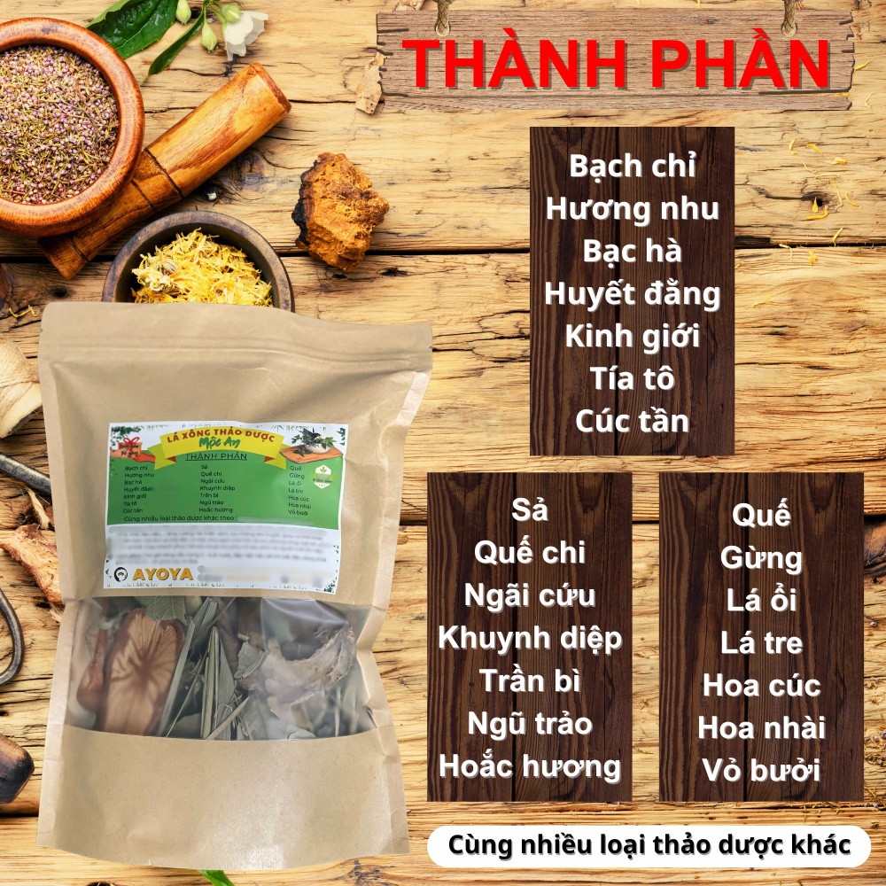 Thảo Dược Xông & Tắm Cơ Thể Mộc An AYOYA 21 Vị Thảo Dược Hỗ Trợ Giữ Ấm, Giảm Nhức Mỏi, Tặng Trà Gừng