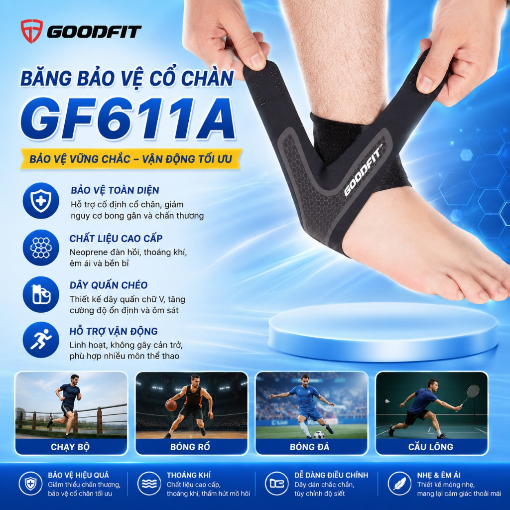 Băng bảo vệ cổ chân, băng quấn cổ chân, mắt cá chân GoodFit GF611A mỏng nhẹ, miếng dán chắc chắn