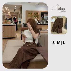 Quần Kaki Nâu Nữ Ống Suông Rộng Kèm Đai Chất Vải Mềm Đẹp, Form Suông Sang Chảnh TaLaa Clothing TL111