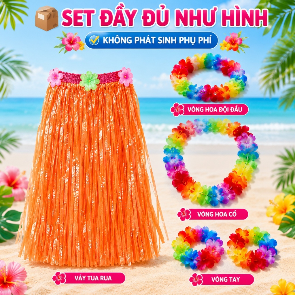 Váy Hawaii Cho Bé Gái - Thời Trang Tái Chế cho bé -Trang Phục Biểu Diễn Hawaii - Váy Tua Rua Múa Hè - Đồ Văn Nghệ Trẻ Em