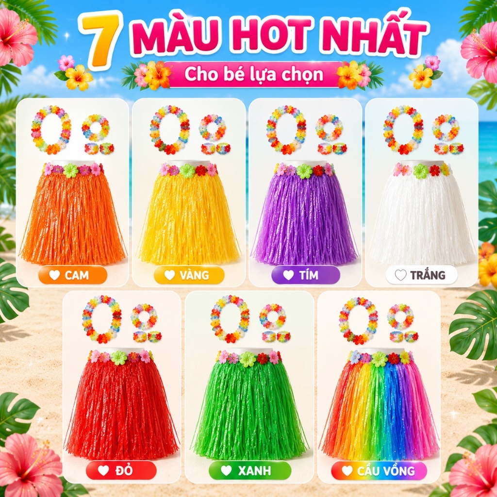 Váy Hawaii Cho Bé Gái - Thời Trang Tái Chế cho bé -Trang Phục Biểu Diễn Hawaii - Váy Tua Rua Múa Hè - Đồ Văn Nghệ Trẻ Em