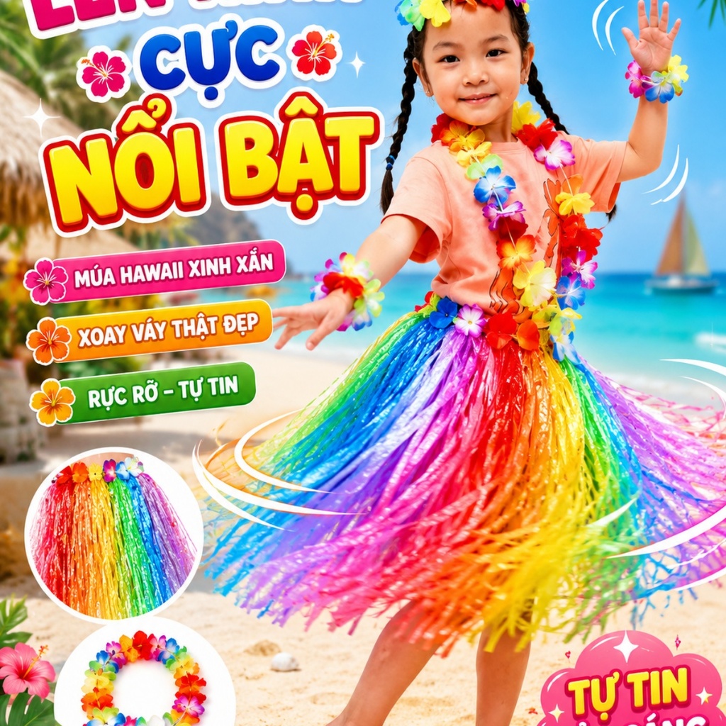 Váy Hawaii Cho Bé Gái - Thời Trang Tái Chế cho bé -Trang Phục Biểu Diễn Hawaii - Váy Tua Rua Múa Hè - Đồ Văn Nghệ Trẻ Em