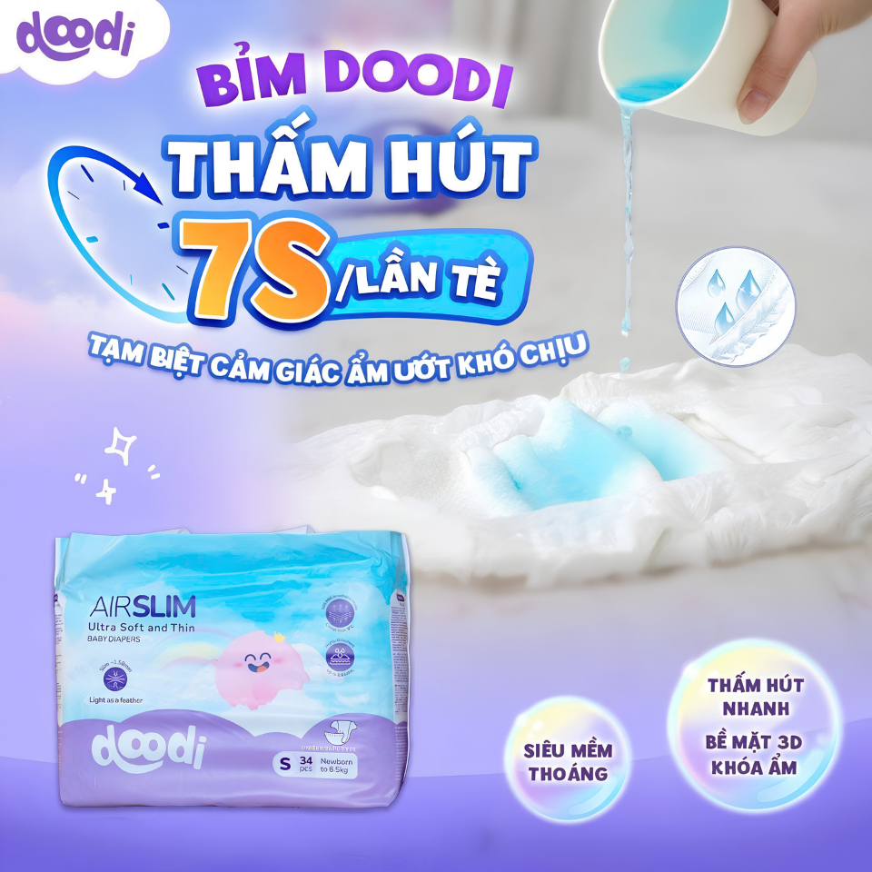 Bỉm Điều Hòa Doodi AirSlim AirPlus Chính Hãng | Tã Quần - Tã Dán Siêu Mỏng, Thoáng Khí, Thấm Hút Tốt, Mềm Mại Cho Bé