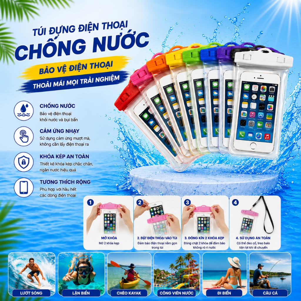 Túi chống nước điện thoại SFIT đạt chuẩn, chất lượng cao, giá rẻ, phù hợp điện thoại dưới 5.5 inch