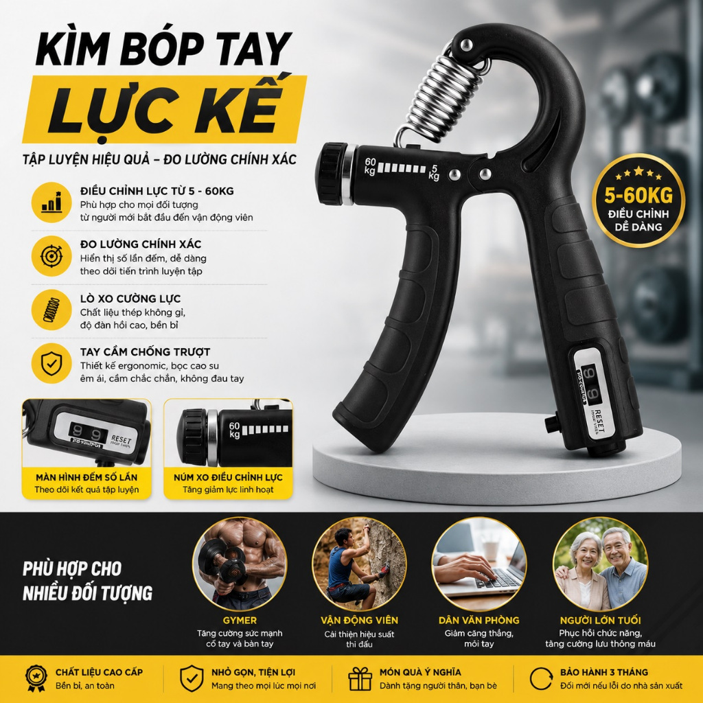 Kìm bóp tay lực kế, kìm bóp tay kháng lực (hand-muscle developer) có bộ đếm
