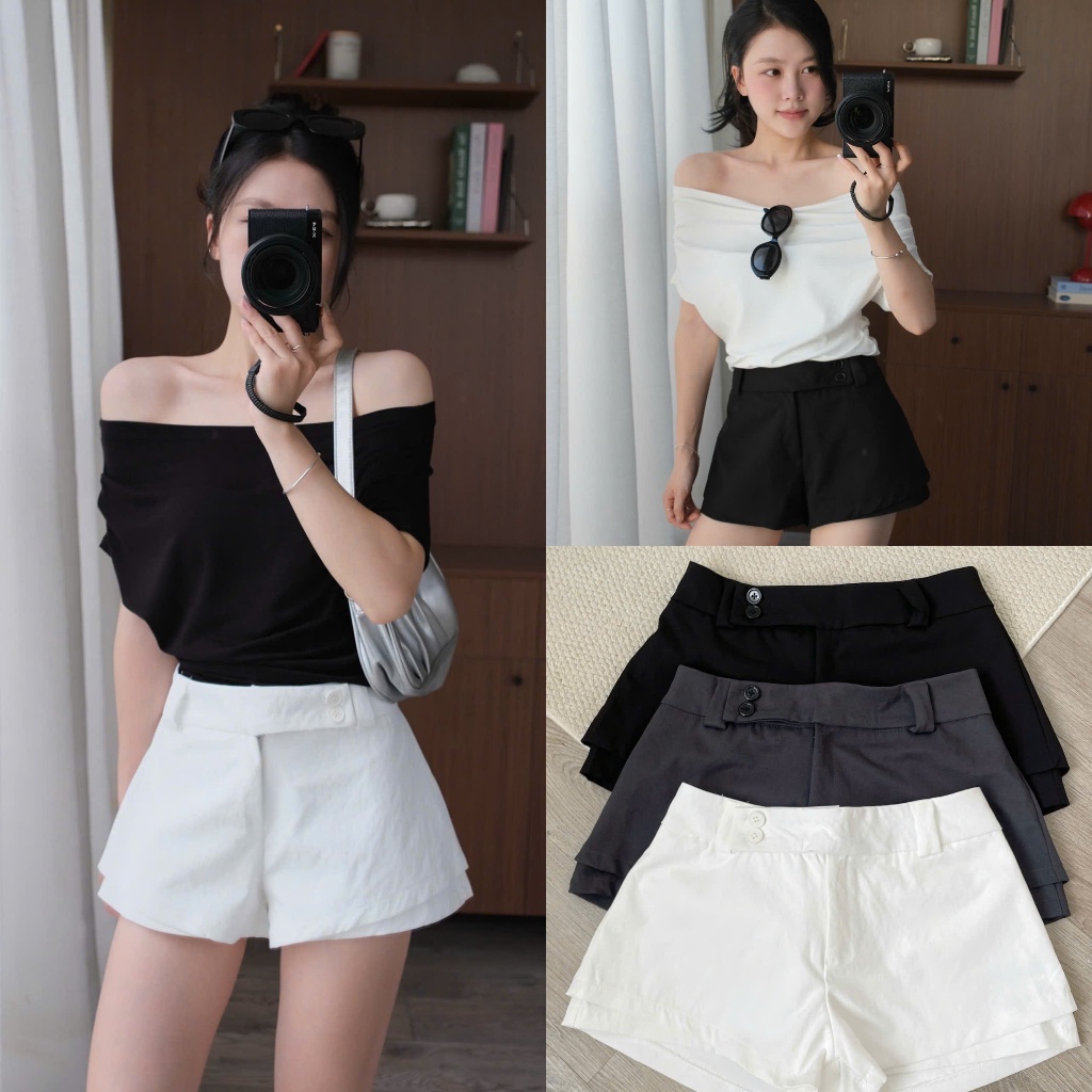 Pearl Short (TSW) Quần short thô cạp lệch 2 khuy 181 Nữ the.sweaterweather