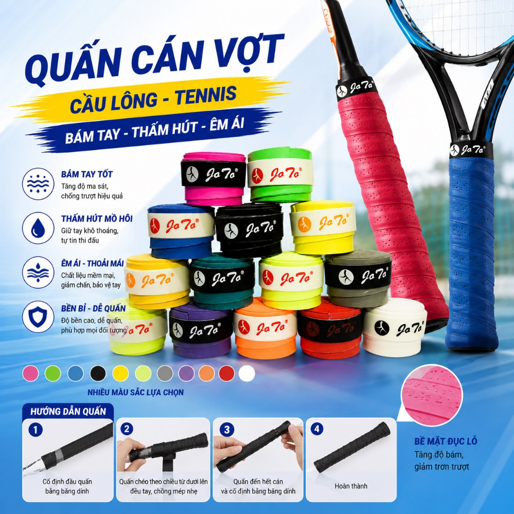Cuốn cán vợt Cầu lông, Pickleball, Tennis cao cấp giá rẻ