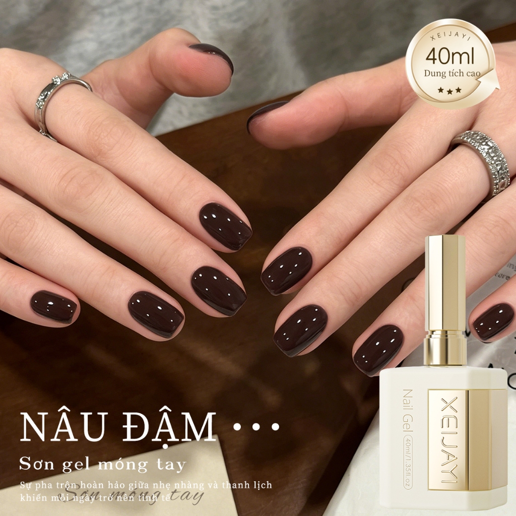 XEIJAYI 40ml - Sơn móng tay dạng gel màu nâu sô cô la đậm. Dung tích lớn, màu sắc bền lâu, phù hợp sử dụng hàng ngày.
