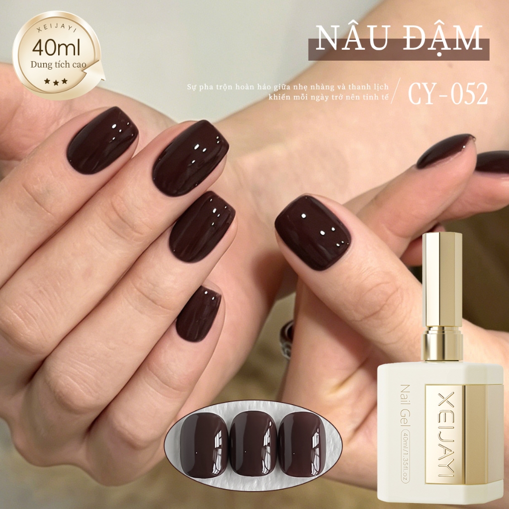 XEIJAYI 40ml - Sơn móng tay dạng gel màu nâu sô cô la đậm. Dung tích lớn, màu sắc bền lâu, phù hợp sử dụng hàng ngày.