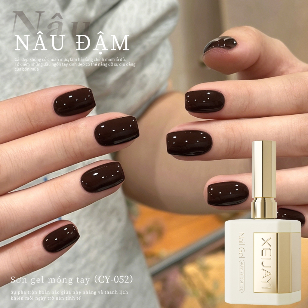 XEIJAYI 40ml - Sơn móng tay dạng gel màu nâu sô cô la đậm. Dung tích lớn, màu sắc bền lâu, phù hợp sử dụng hàng ngày.