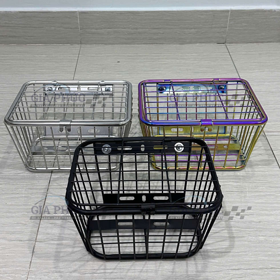 Giỏ Xe Máy Inox Đa Năng Có Nắp Rổ Đựng Đồ Phía Trước Xe Máy Cỡ Trung Bền Đẹp