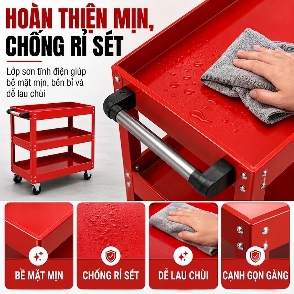 Xe đẩy hàng Xe đẩy 3 tầng chịu lực 200kg năng đựng đồ spa salon và gia đình di chuyển tiện lợi