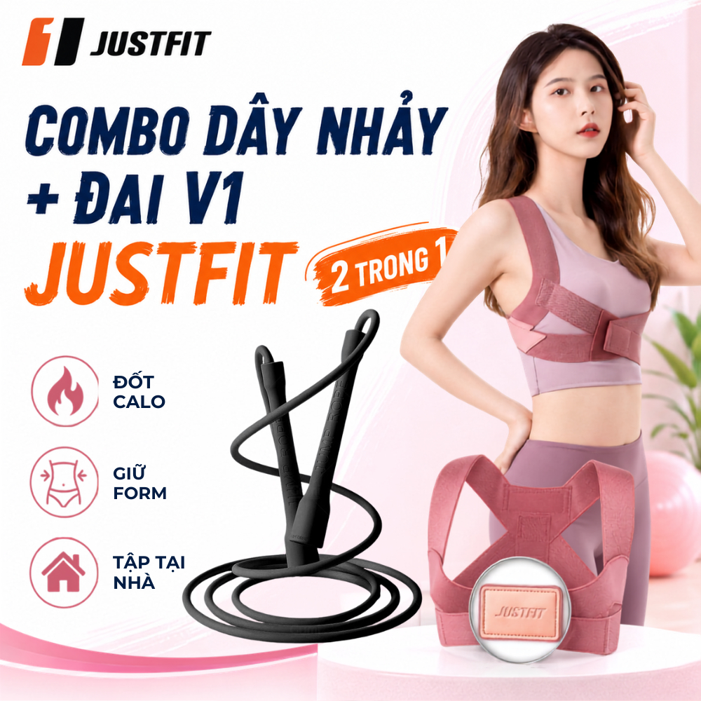 COMBO Dây nhảy không dây đếm số giảm cân và đai chống gù lưng JUSTFIT bảo vệ vòng 1 định hình khi tập yoga gym