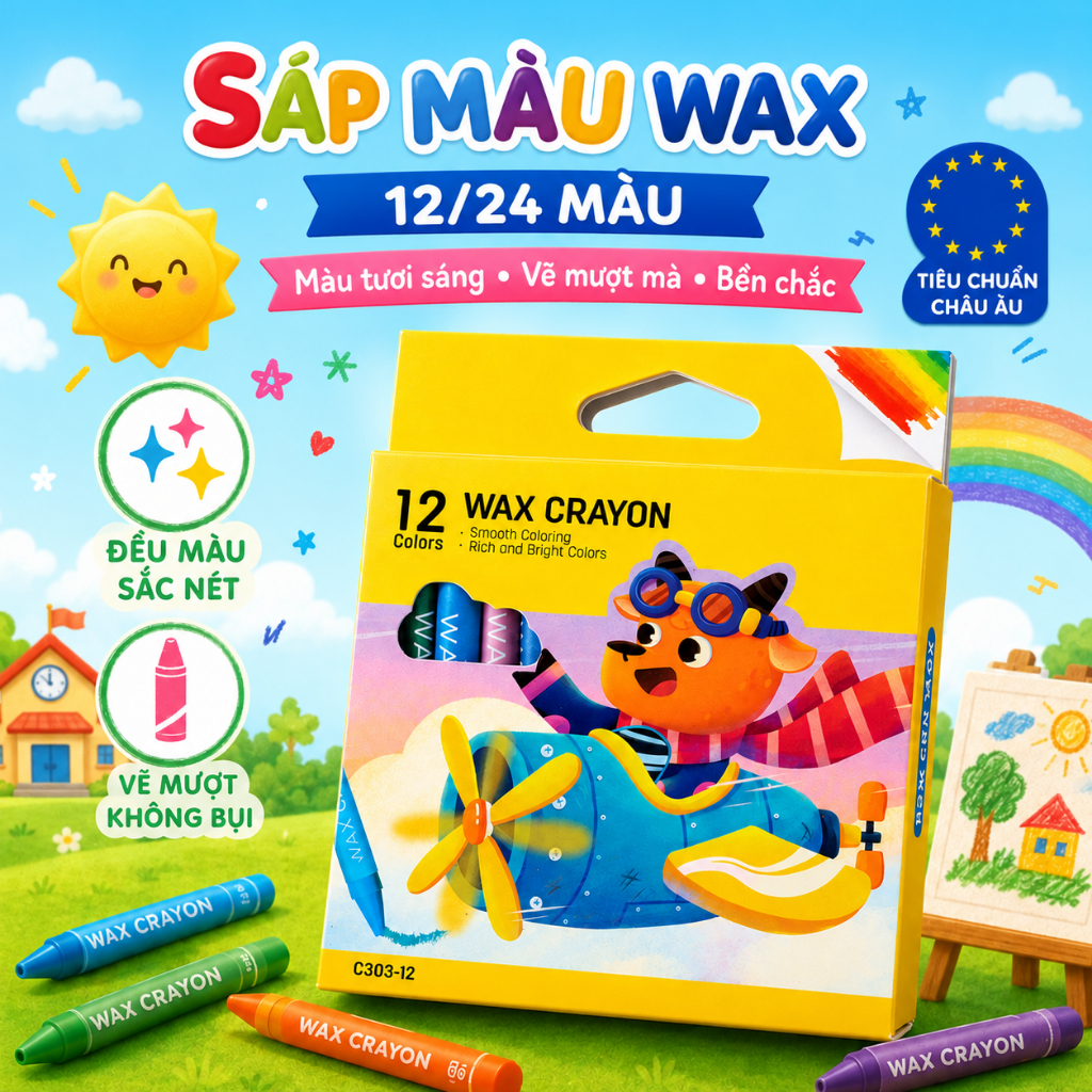 [MUA 3 GIẢM 30%] Bút Sáp Màu Deli 24 Màu Tươi Sáng, Màu Sáp Mịn, An Toàn Tiêu Chuẩn Châu Âu, Học Tập Mỹ Thuật