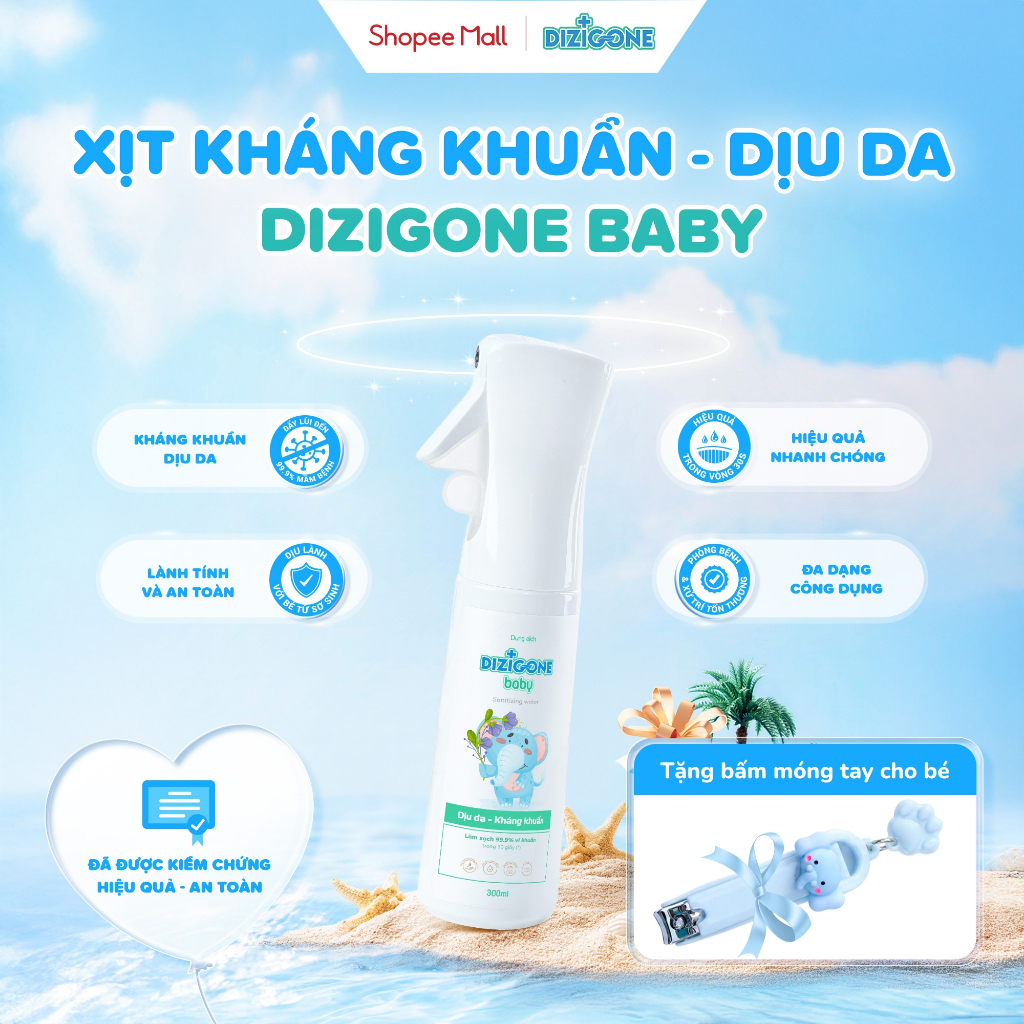 Dung dịch DIZIGONE Baby - Chai xịt 300ml: Giúp làm sạch da, kháng khuẩn và làm dịu da cho bé