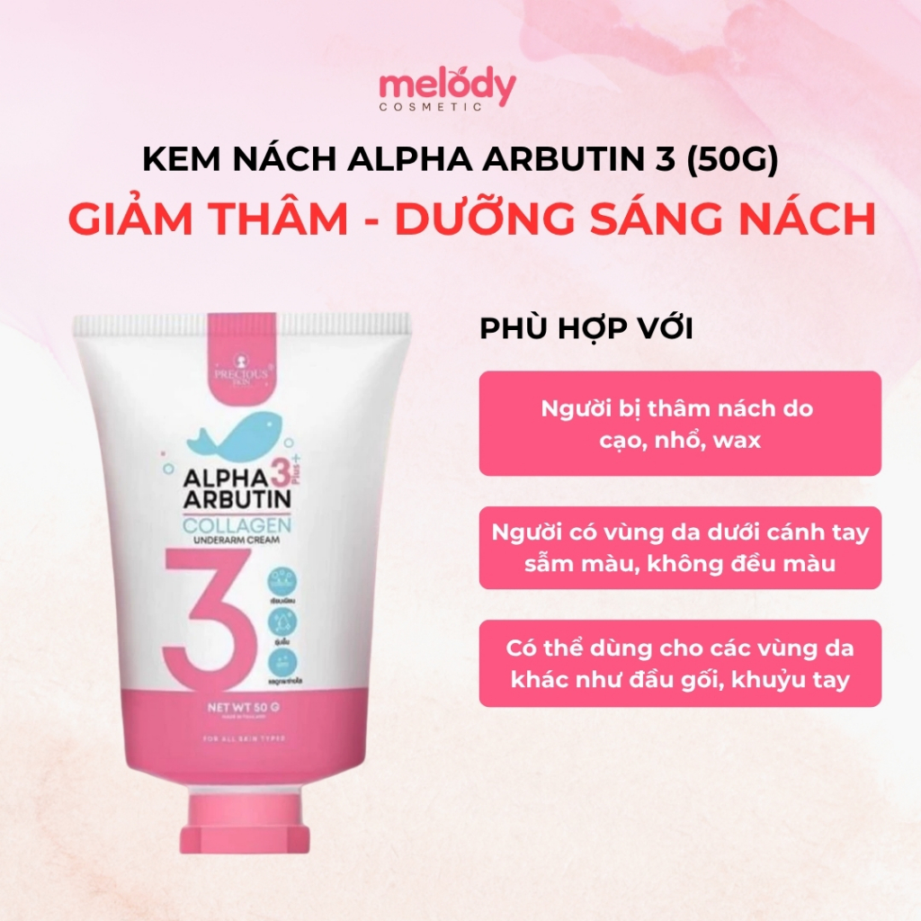 Kem Dưỡng Trắng Nách Alpha Arbutin 3 Plus Organic 50g Thái, Vitamin B3, C, E hỗ trợ làm sáng và đều màu da vùng nách