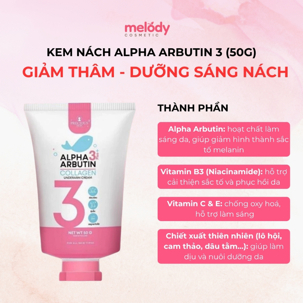 Kem Dưỡng Trắng Nách Alpha Arbutin 3 Plus Organic 50g Thái, Vitamin B3, C, E hỗ trợ làm sáng và đều màu da vùng nách