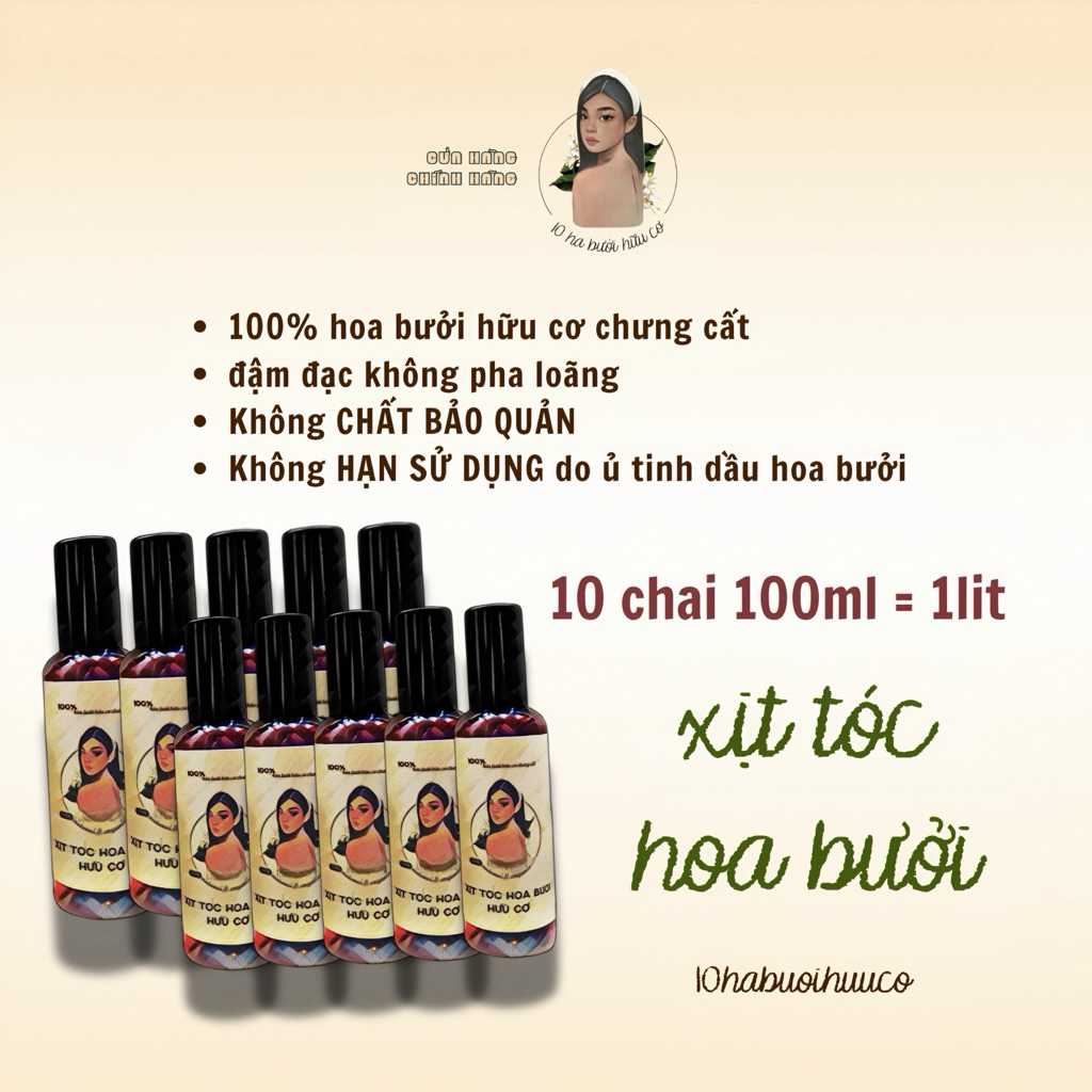 [𝟭𝟬𝗵𝗮buoihuuco] 1000ml xịt tóc hoa bưởi 10habuoihuuco