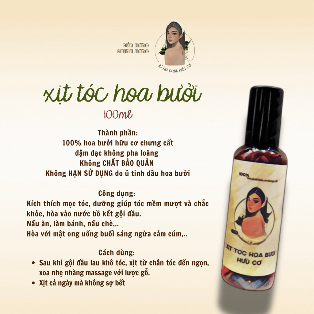 [𝟭𝟬𝗵𝗮buoihuuco] Xịt Mọc Tóc Hoa Bưởi Hữu Cơ - XỊT NHIỀU LẦN TRONG NGÀY - KHÔNG BẾT - không hương liệu không hạn sử dụng