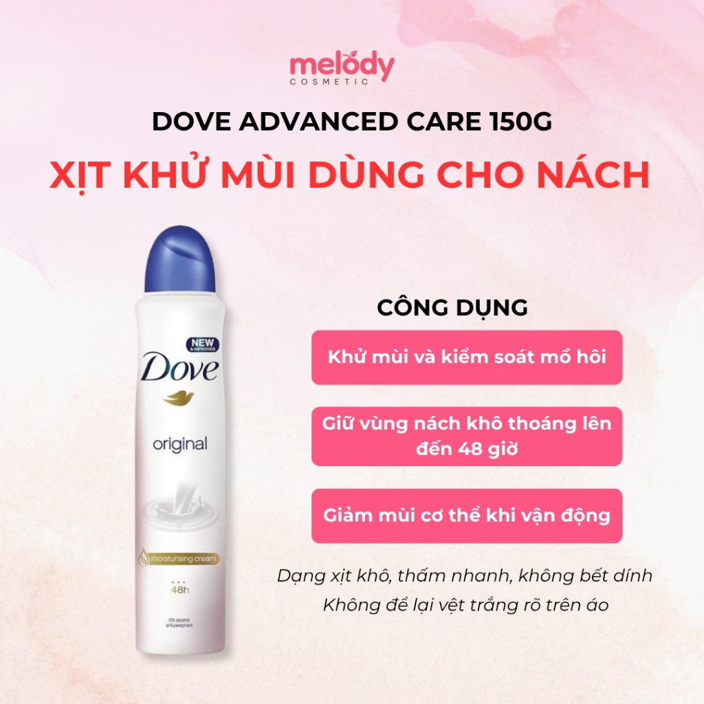Xịt Khử Mùi Vùng Nách Dove Advanced Care Dry Spray Antiperspirant Deodorant 150g, Giúp Nách Khô Thoáng Lên đến 48h