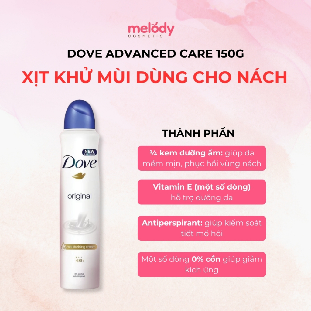 Xịt Khử Mùi Vùng Nách Dove Advanced Care Dry Spray Antiperspirant Deodorant 150g, Giúp Nách Khô Thoáng Lên đến 48h
