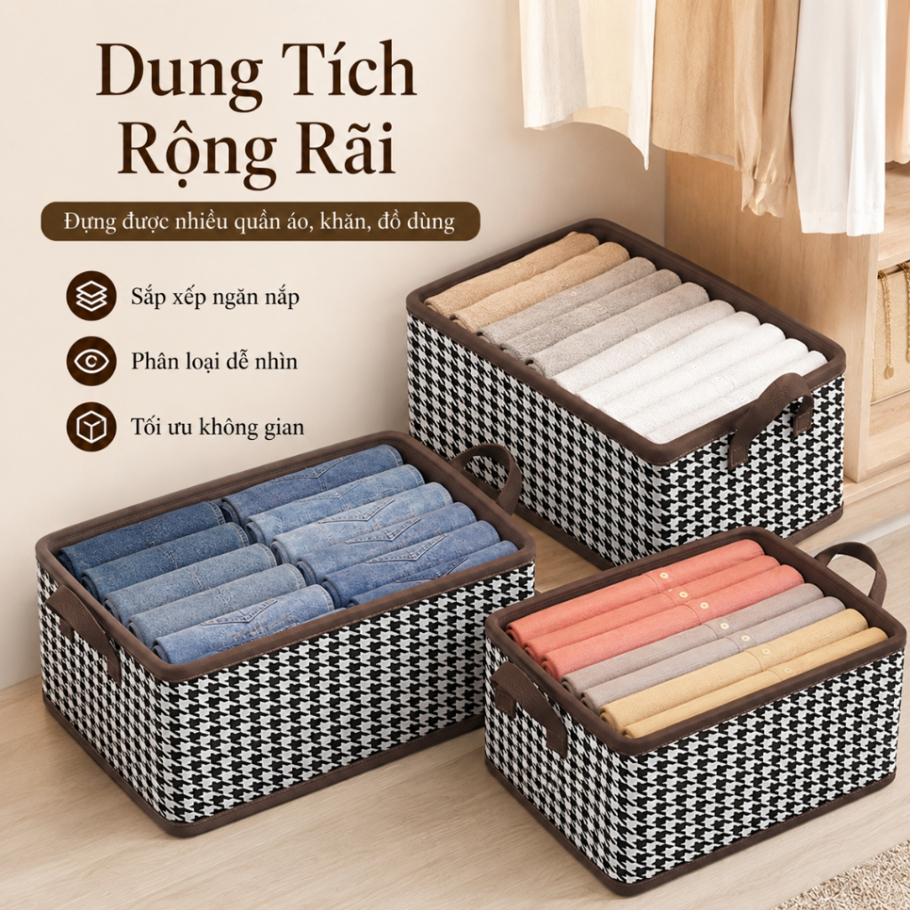 Set 2 Túi Đựng Đồ Cao Cấp Có Tay Cầm, TIDY SHOP, Hộp Đựng Quần Áo Gọn Gàng Cho Tủ Đồ, Phòng Ngủ
