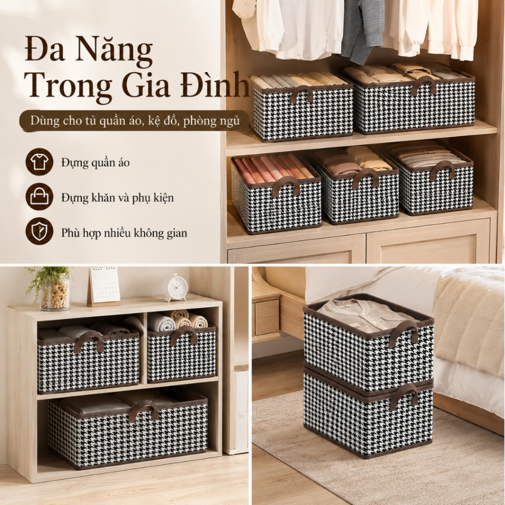 Set 2 Túi Đựng Đồ Cao Cấp Có Tay Cầm, TIDY SHOP, Hộp Đựng Quần Áo Gọn Gàng Cho Tủ Đồ, Phòng Ngủ