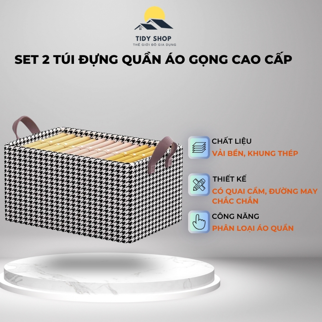Set 2 Túi Đựng Đồ Cao Cấp Có Tay Cầm, TIDY SHOP, Hộp Đựng Quần Áo Gọn Gàng Cho Tủ Đồ, Phòng Ngủ