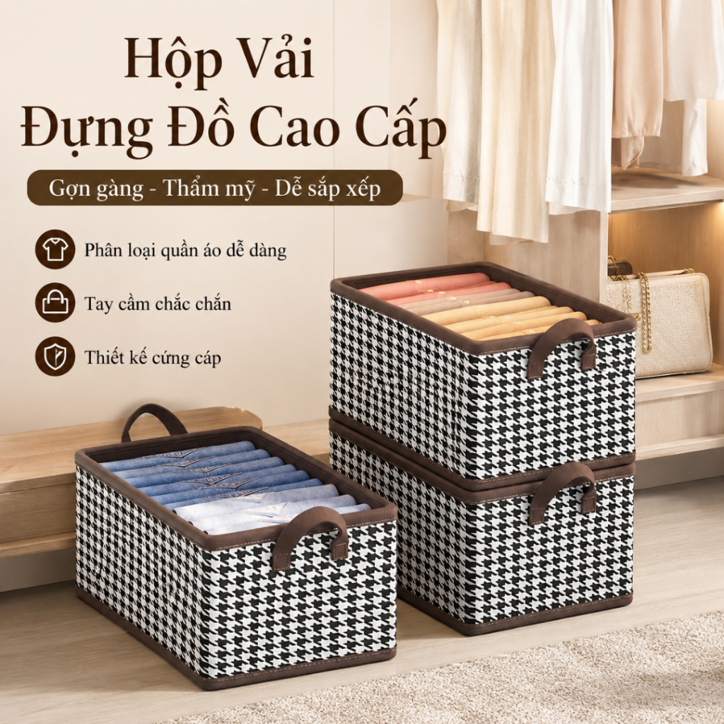 Set 2 Túi Đựng Đồ Cao Cấp Có Tay Cầm, TIDY SHOP, Hộp Đựng Quần Áo Gọn Gàng Cho Tủ Đồ, Phòng Ngủ