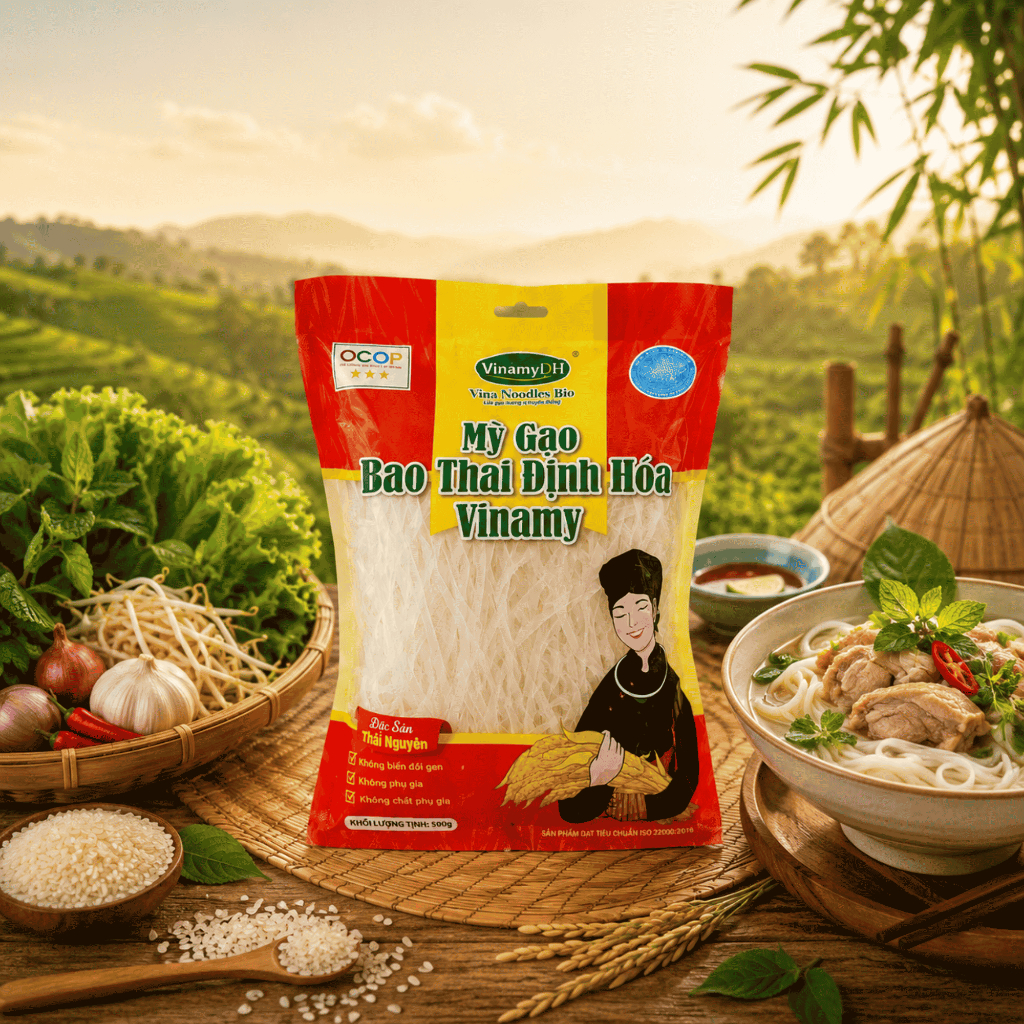 Mỳ Gạo Bao Thai Định Hóa Vinamy - Sợi To 500g - Sợi Dai Ngon, Đặc Sản Thái Nguyên.
