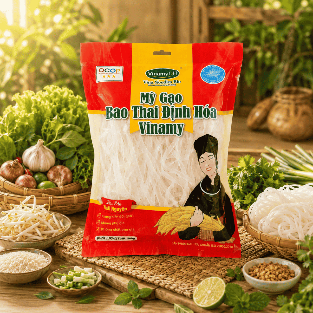 Mỳ Gạo Bao Thai Định Hóa Vinamy - Sợi To 500g - Sợi Dai Ngon, Đặc Sản Thái Nguyên.