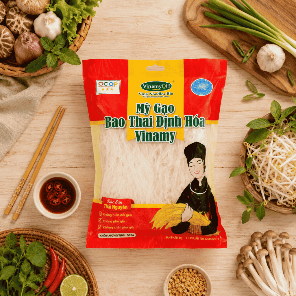 Mỳ Gạo Bao Thai Định Hóa Vinamy - Sợi To 500g - Sợi Dai Ngon, Đặc Sản Thái Nguyên.