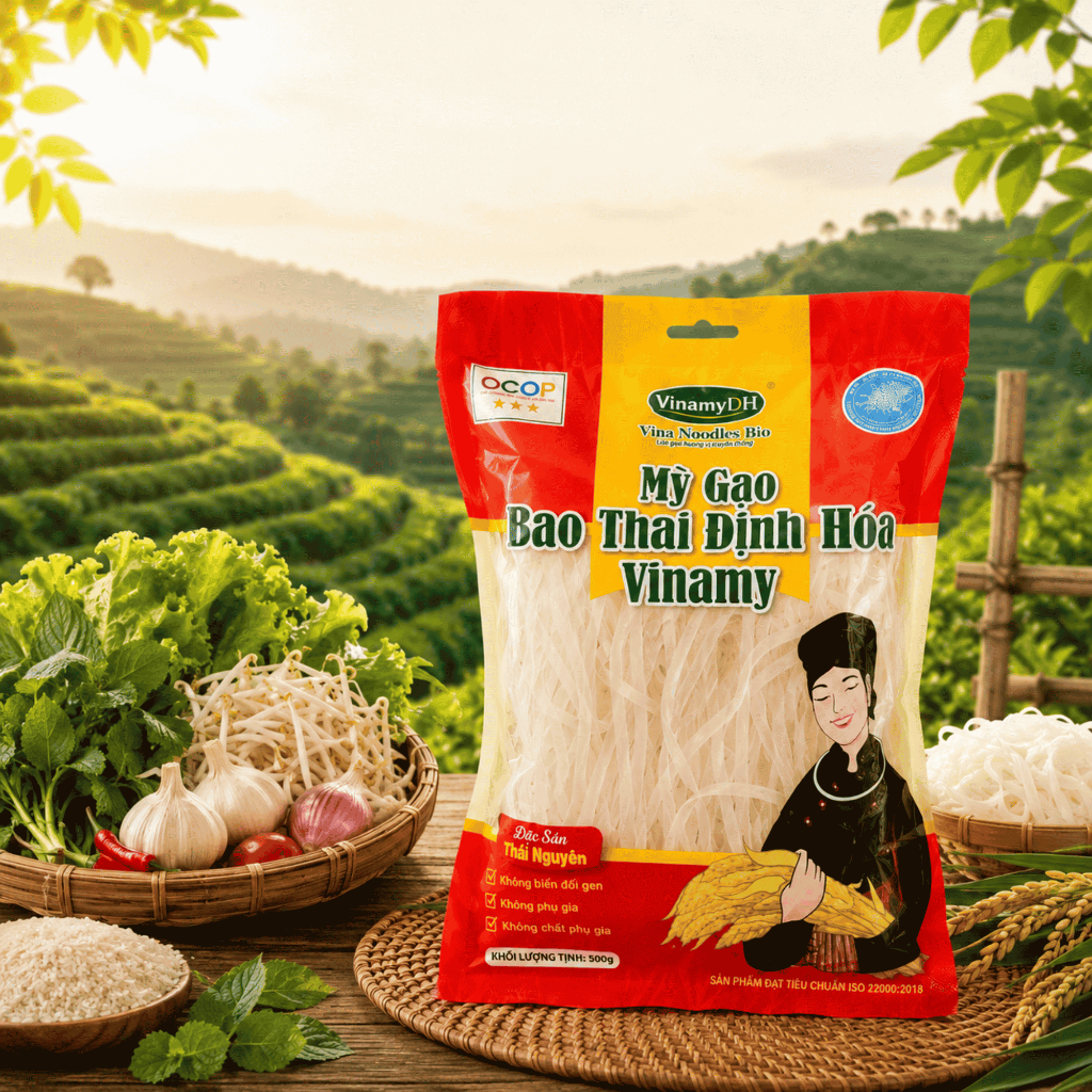 Mỳ Gạo Bao Thai Định Hóa Vinamy - Sợi To 500g - Sợi Dai Ngon, Đặc Sản Thái Nguyên.