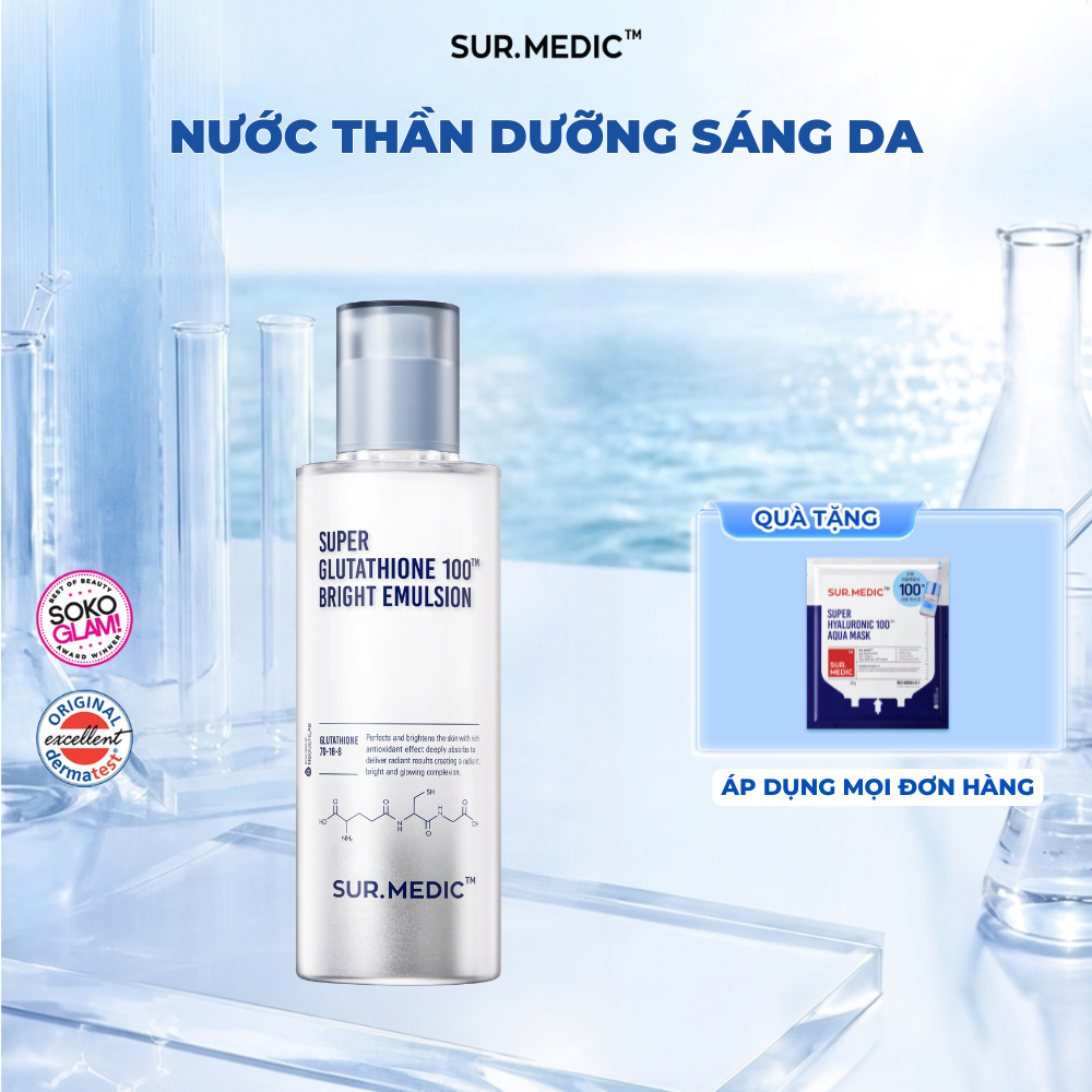 glutathione dạng nước Nước Thần Dưỡng Trắng Dạng Sữa SUR.MEDIC Super Glutathione Bright Emulsion  120ml