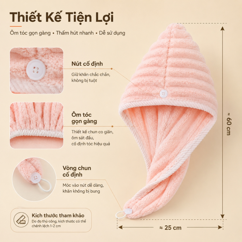 Set 2 Mũ Quấn Tóc Lông Dệt Sóng Thấm Hút Tốt, TIDY SHOP, Khăn Bông Ủ Tóc Nhanh Khô Sau Khi Gội