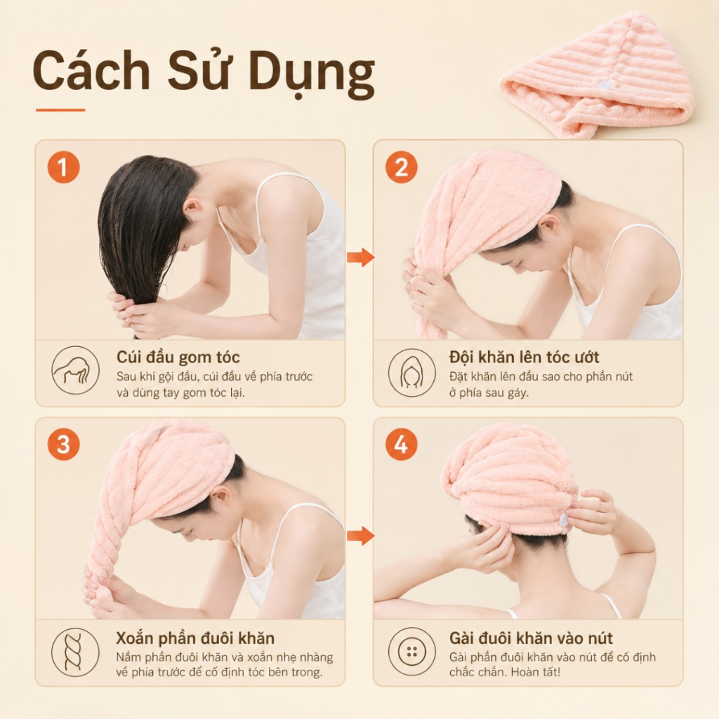 Set 2 Mũ Quấn Tóc Lông Dệt Sóng Thấm Hút Tốt, TIDY SHOP, Khăn Bông Ủ Tóc Nhanh Khô Sau Khi Gội
