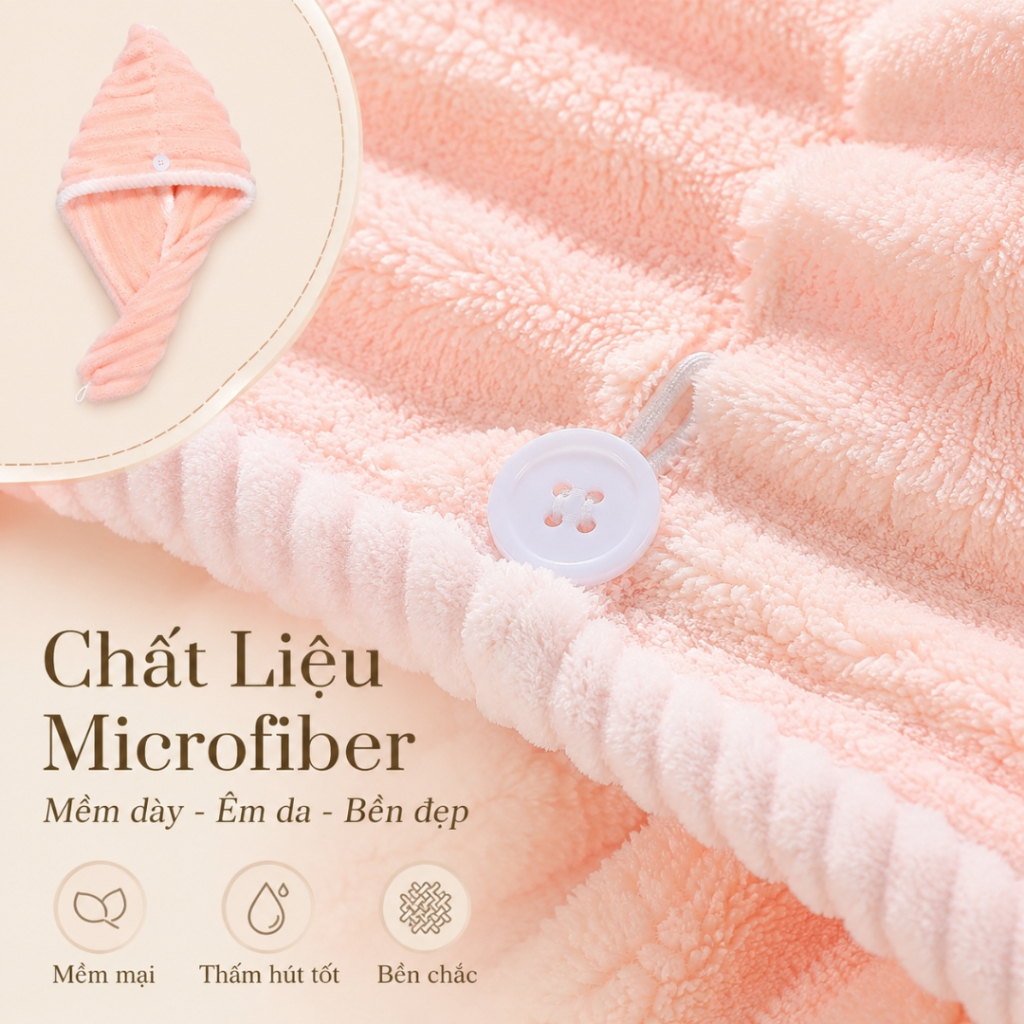 Set 2 Mũ Quấn Tóc Lông Dệt Sóng Thấm Hút Tốt, TIDY SHOP, Khăn Bông Ủ Tóc Nhanh Khô Sau Khi Gội